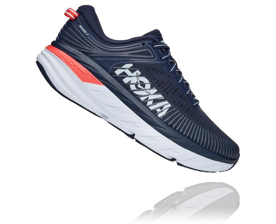 Hoka Australia One One Bondi 7 - Womens Running Shoes Navy/White - QPEBS-9430